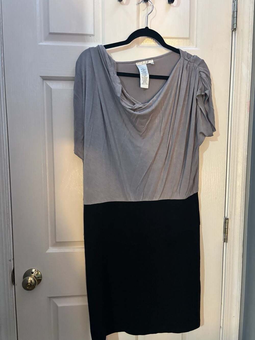 Fred David Stretch Gray and Black Cowl Neck Dress Size L